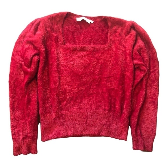 ASTR The LABEL Y2K Square Neck Puff Sleeve Fuzzy Faux Fur Crop Fitted Sweater XL - Picture 5 of 8